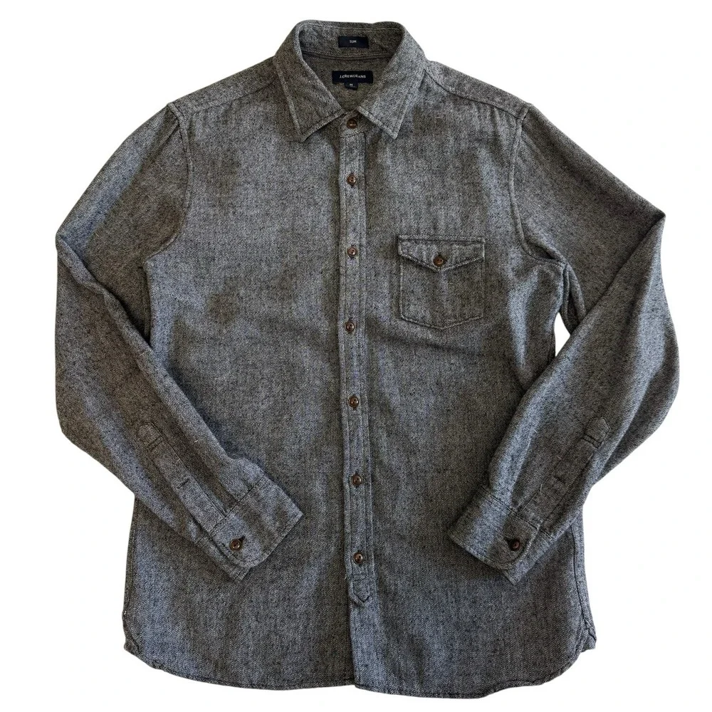 J. Crew Jeans J6129 Wool Blend Grey Button Up Men‎ Long Sleeve Shirt Sz M #467